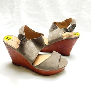 NEW LUCKY BRAND lattela wedge slingback leather sandals